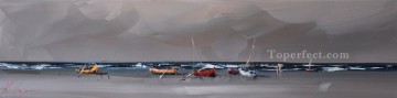 boats in peace Kal Gajoum textured Oil Paintings